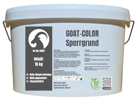 GOAT Color Sperrgrund 15kg Weiß Nikotinsperre, Absperrgrund, Isoliergrund, Fleckensperre | Hohe Absperrwirkung | Lösemittelfrei | Für Wand & Holz (Ohne Körnung)