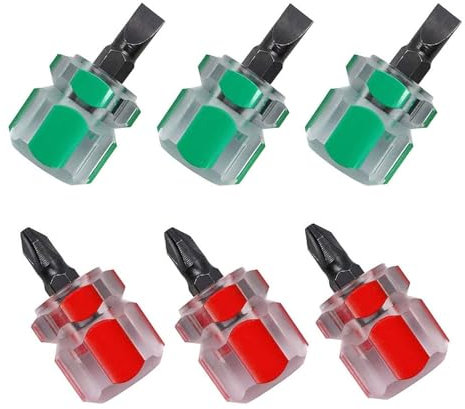 Mini Stubby Screwdriver,3Pcs Flat Head 3Pcs Cross Head Short Screwdriver, Sewing Machine for Snarrow Place (Red+Green)