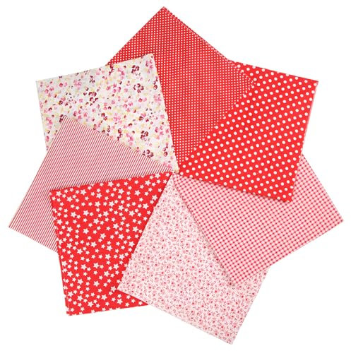 7 Stück Baumwollstoff 50 x 50cm Paket Patchwork Stoffe zum Nähen Quilten Stoff Baumwolltuch Stoffpaket Stoffe Set Stoff-Quadrate Rot Baumwollgewebe Verschiedene Designs DIY Handgefertigte Nähmuster