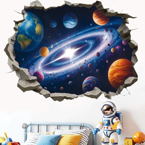 KAIRNE 3D Universum Wandsticker Blaue Planeten Galaxie Schlafzimmer Baby
