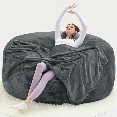 Generisch Soy Chair for Adults, Bean Bag with Filler, Storage Foam Chair, Giant Bean Bag with Super Soft Fur, Living Room Furniture, Suitable for Bedroom (Dark Grey, 120cm×120cm(L))