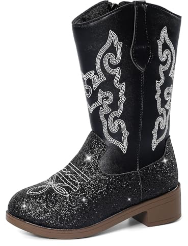 MK MATT KEELY Stivali da cowboy per bambini, stivali da cowboy per ragazze, stivali alti al ginocchio, stivali da equitazione western a metà polpaccio, Nero , 33 EU