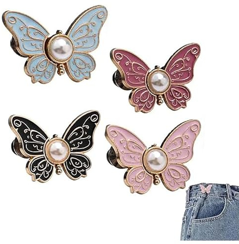Detachable Butterfly Clips, Butterfly Pant Waist Tightener, Instant waist buckle that does not require sewing,Cute jeans buckle pin waist tightener, adjustable waist buckle clip (B# 4pcs)
