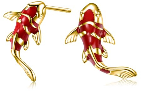 YFN S925 Sterling Silber Koi Fisch Ohrringe für Frauen, Fisch Ohrstecker Geschenk für Glück & Reichtum