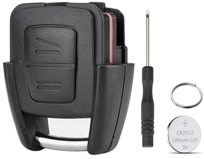 Autoschlüssel Gehäuse kompatibel mit Opel Astra Zafira Corsa Meriva Omega, 2 Tasten Ersatz Schlüsselgehäuse mit CR2032 Batterie