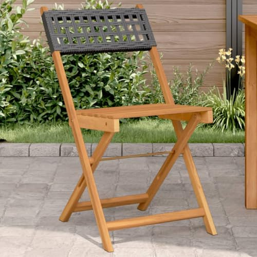 SooIarix Bistrostühle Schwarz, 2er Set, Massivholz Akazie & Poly Rattan, Klappbar, 41x52,5x80 cm, Wetterfest für Garten & Balkon