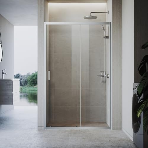 ZANOFIRA 1500mm Sliding Shower Enclosure 6mm Safety Tempered Glass Screen Smooth Sliding Shower Door Reversible for Wet Room Bathroom Cubicle Screen Door