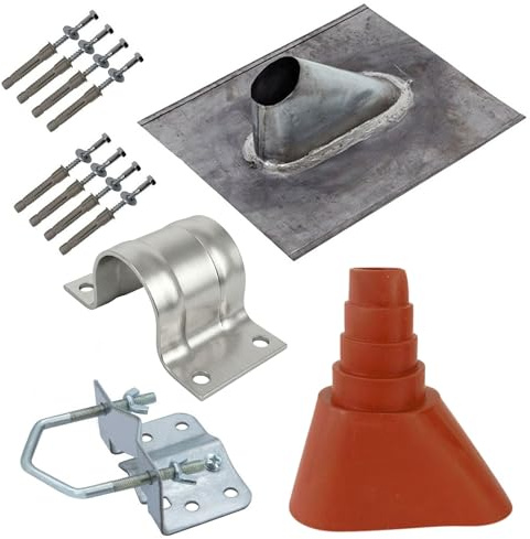 Premium X Satelliten Dachmontage Set SAT Bleipfanne Mastschelle Mastfuß Gummi-Manschette Schrauben-Satz SAT