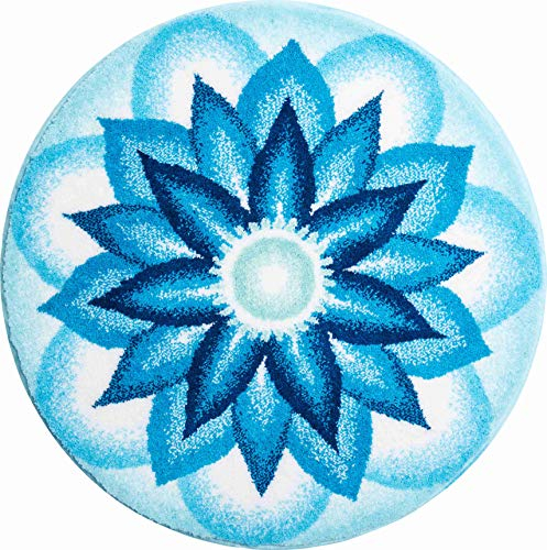 Grund Badteppich 100% Polyacryl, ultra soft, rutschfest, ÖKO-TEX-zertifiziert, 5 Jahre Garantie, HIMMLISCHER FRIEDEN, Badematte 60 cm rund, blau