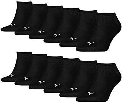 PUMA 12 Paar Sneaker Invisible Socken Gr. 35-49 Unisex für Damen Herren Füßlinge, Farbe:200 - black, Socken & Strümpfe:43-46
