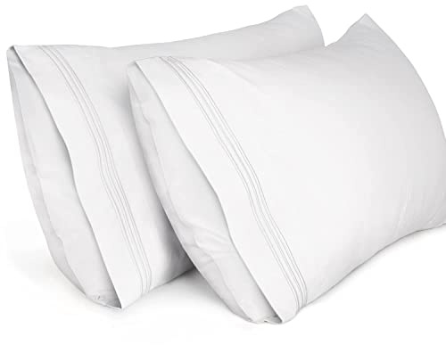Lirex Extra Large Pillow Cases 2 Pack,1800 Thread Count Embroidered Soft Brushed Microfiber White Pillowcases