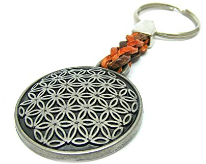 Schlüsselanhänger Schlüsselring Blume des Lebens - EIN besonderes Schmuckstück, das Kraft gibt, an Lederband, 7 cm Plus Ring 2,5cm