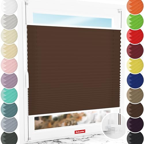 Schuette® Plissee ohne Bohren ● Premium Kollektion: Hot Chocolate (Dunkelbraun) ● 45x150cm (Breite x Höhe) ● Suprafix Faltrollo Klemmfix 2.0 Rollo ● 60 Sekunden Plisseerollo Montage inkl. Video