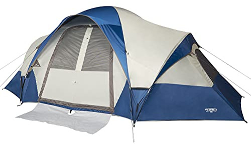 Wenzel Pinyon 10 Person Modified Dome Tent with Mesh Roof, Divider, Mud Mat, E-Port & 12 Storage Pockets – Extra-Large Tent for Families or Group Camping Trips
