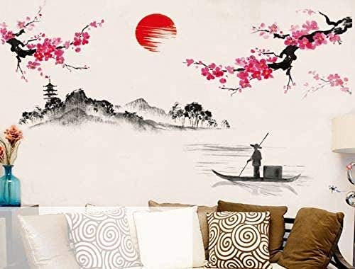 XiuTaiLtd Style Chinois Japonais Fleur De Cerisier Sakura Arbre Rose Décor Stickers Muraux Décor-200x100 CM