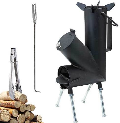 TAFEIDA ROCKET STOVE es la estufa de leña perfecta. Una estufa de camping portátil de leña con un atizador de fuego. Para equipo de camping y equipo de supervivencia, cocina en el patio trasero.