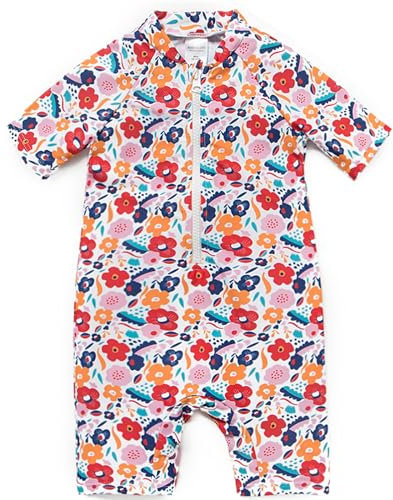 BONVERANO Traje baño bebé protección Solar UPF 50+ Cierre Cremallera (Flor, 3-6 Meses)