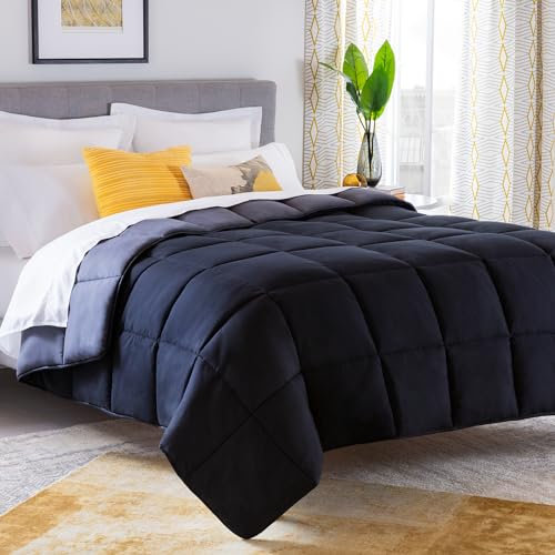 Linenspa 4 Jahreszeiten Bettdecke aus Microfaser – Ganzjahresdecke – Ultraweich – Steppdecke 220x240 cm, Schwarz / Dunkelgrau