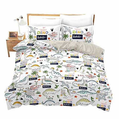 Kinder Dinosaurier Bettwäsche Set Kleinkind Dinos Bettbezug Set Bunte Dschungeltiere Bettwäsche 155x220cm Jungen Mädchen Schlafzimmer Dekor Wildlife Style Reversible Design Betten Set Mikrofaser