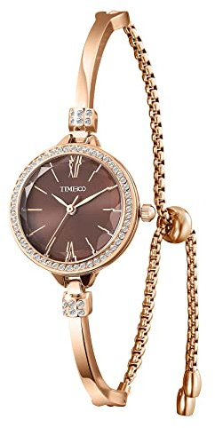 TIME100 Uhr Damen Armbanduhr Analoges Quarz rundem Zifferblatt Armband mit Diamanten Wasserdicht
