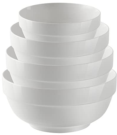 JSYMJSY Schüssel Set Keramik, 4er 2000 | 1400 | 800 | 500ml Knochen Porzellan schale, Weiß Servierschale Rührschale Salatschale Müslischale Suppenschale Dessertschale, Nestbar Mikrowellenfest