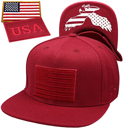 Antourage Amerikanische Flagge Unisex Baseballmütze für Damen und Herren | USA Flagge Mesh Snapback Flat Visor Cap + 2 patriotische Patches, (78) Burgundy Flat Visor Snapback, Einheitsgr��e