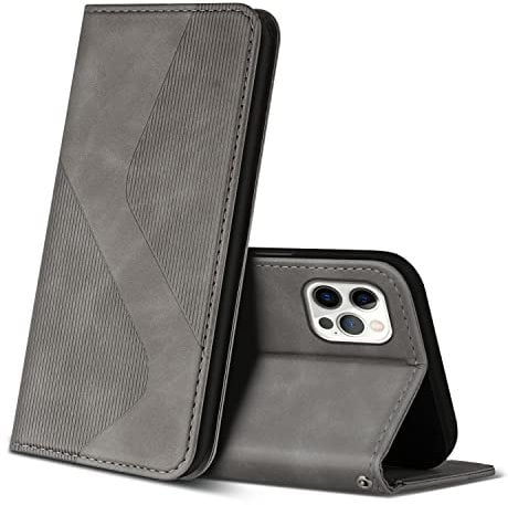 ZONNAVI Case Compatible with iPhone 12 Pro Max, Premium PU Leather Wallet Case with [Card Slots] [Viewing Stand], Shockproof Flip Cover for iPhone 12 Pro Max (Grey)