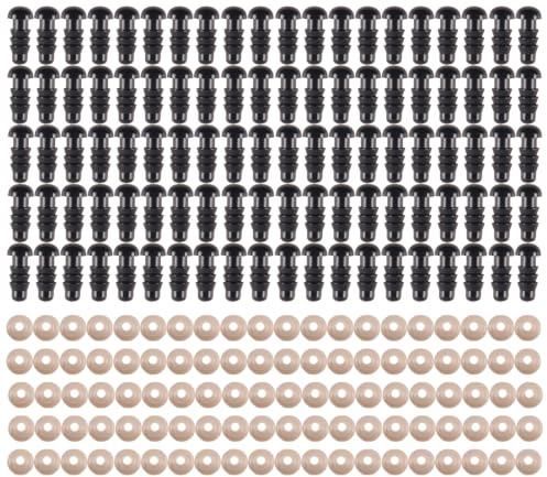 zalati Puppennasen 100 Stück mit Fadenende Unterlegscheibe Kunststoff zum Nadelfilzen Bärenpuppen Spielzeug - Schwarz, 5 mm