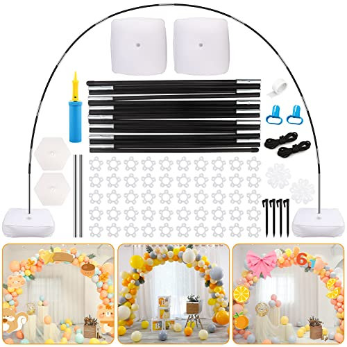 BraveKoi Adjustable Balloon Arch Stand, 10 Ft Reusable Balloon Arch Kit, with 2 Water Fillable Base and 50 Balloon Clips and Also Bendable Fiber Rod, For Wedding, Graduation, Birthday Party