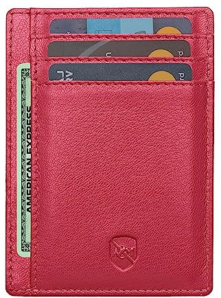 ALLEN & MATE Porte-Cartes en Cuir Fin, Blocage RFID, Portefeuille Minimaliste, Porte-Cartes de crédit, Peut contenir des Cartes et des Billets de Banque (édition Rouge)