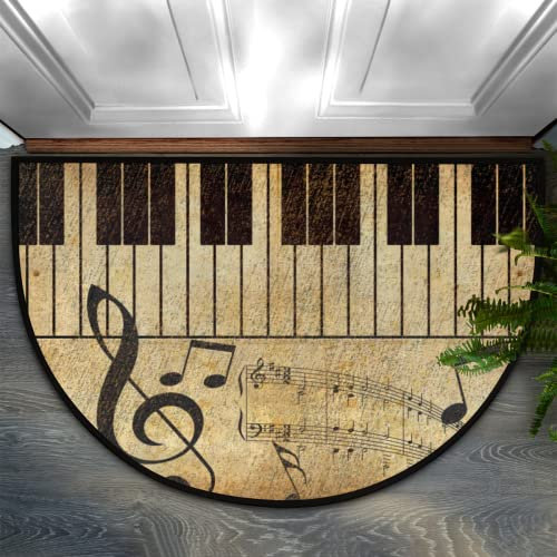 Half Round Door Mat,Retro Vintage Music Note Non Slip Absorbent Entrance Doormat, Welcome Mat for Front Door, Low-Profile Semi Circle Floor Mats Area Rugs for Home Kitchen Garage Patio, 36 x 24