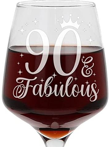 Always Looking Good 90th Birthday Gifts for Women 90 & Fabulous Engraved Large Wine Glass Present for 90 Year Old Etched 400ml Ladies Wine Glass Laser Engraved Elegant Stemmed 90th Wine Glass