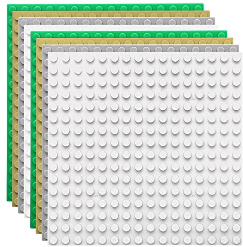 Etarnfly 8 Pack Classic Base Plates, 12.8 x 12.8 cm Building Board Baseplates 100% Compatible with All Major Brands, Green/Sand/Grey/White