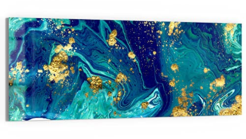 DEQORI Glasbild Echtglas | Motiv Marmor mit Goldakzent | horizontal einteilig 125x50 cm | schöne Dekoration | Wandbild für Wohnzimmer, Schlafzimmer, Flur & Küche | moderne Wanddeko