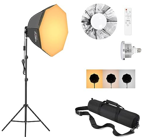 AMBITFUL - Kit di illuminazione per fotografia Softbox, kit di softbox 65 cm, con supporto per treppiede da 2 m e lampadina LED bicolore da 50 W 3000-6500 K, illuminazione continua a LED