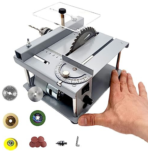 Mini Sierra de Mesa 7.6 Pulgadas, 8000R/min Ajustable Pequeña Precisión Ingleteadora de Mesa Profundidad 33Mm Corte Suave con 9 Tipos de Hoja de Sierra para Madera Metal Plástico
