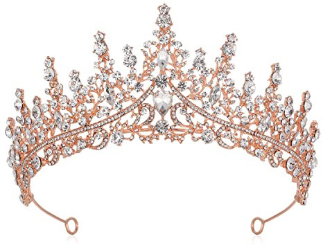 Hochzeit Braut Kristall Tiara Strasssteine Mädchen Haar Krone Prinzessin Stirnband Krone Haarschmuck für Hochzeit Verlobung Geburtstag Party Schönheitswettbewerb Bühnenauftritte,Roségold