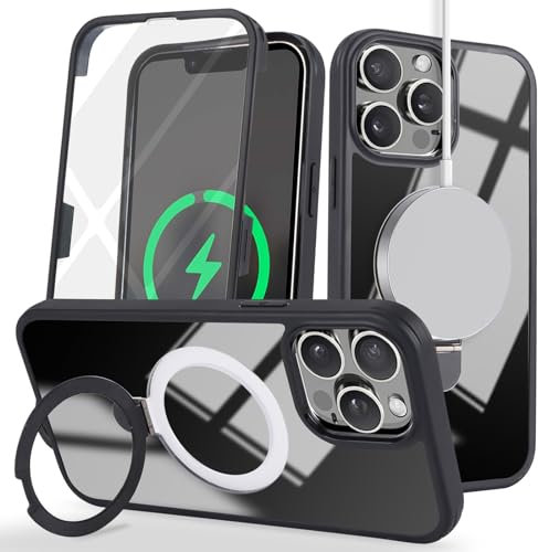 Zouzt for iPhone 14 Pro Case with Screen Protector, 360 Full Body with Glass Screen Protector [Shockproof] [Dropproof] Ring Stand Heavy Duty Protection Phone Case for iPhone 14 Pro 6.1 Inch - Black