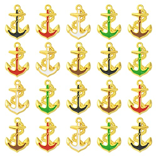 Stiesy 25 Stück 5 Farben nautische Anker Charms Anhänger Emaille Schiff Anker Zeichen baumeln Charms für DIY Schmuck Handwerk Armbänder Herstellung