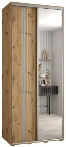 MEBLE KRYSPOL Davos 7 120 Schlafzimmerschrank mit Zwei Schiebetüren - Moderner Aufbewahrungsschrank mit Spiegel, Kleiderstange und Regalen - 235,2x120x60 cm - Artisan Artisan Silber