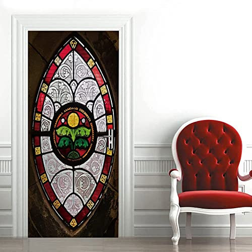 3D Stained Glass Windows Door Sticker Peel and Stick Vinyl Wrap Door Cover Door Decal Office Door Sign Bedroom Door Sign Front Door Decor Removable Door Decal 85 X 215 Cm Door Photos