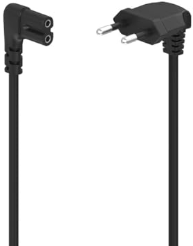 Hama Netzkabel 2 polig (Euro Netzkabel abgewinkelt beidseitig, TV Stromkabel 3 m, Kaltgerätestecker Doppelnut/C7, Kabel für Fernseher, Laptop, Monitor, PS4, PS5, PC, Netzteile, Drucker, Radio) schwarz