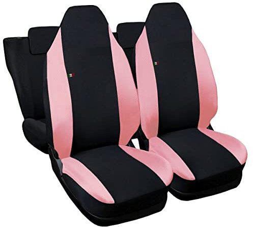 Susy Shop Coprisedili Auto Compatibili Per Smart ForFour Seconda Serie Con Logo Ricamato, MADE IN ITALY, Set Copri Sedili Anteriori e Posteriori (Nero/Rosa)