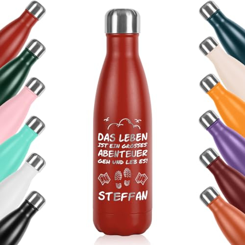 polar-effekt Trinkflasche Edelstahl 500ml rot mit Gravur - Sport-Flasche für Arbeit, Schule, Gym und Outdoor - für warme und kalte Getränke geeignet - BPA-Frei