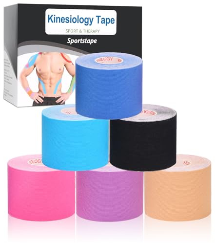 Gotaqery Kinesiotapes 6 Rollen, Kinesiologie Tape (5cm x 5m), wasserdichtes & elastisches Kinesio Tape für Sport für Knöchel, Knie, Schulter und Ellenbogen, Hautfreundlich Tapes (Bunt)
