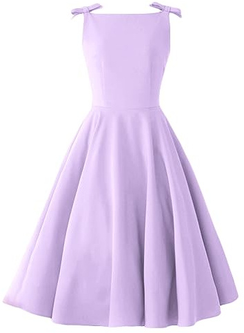 Vintage A Line Prom Dresses for Women Tea Length Birthday Party Dress Retro 50s Swing Cocktail Dress Lilac Size UK14/EU42