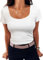Aottori White T Shirts for Women Summer Short Sleeve Tops Ladies Square Neck Ribbed Slim Fit Tee Shirts Casual Lightweight Basic Tunic Top White M