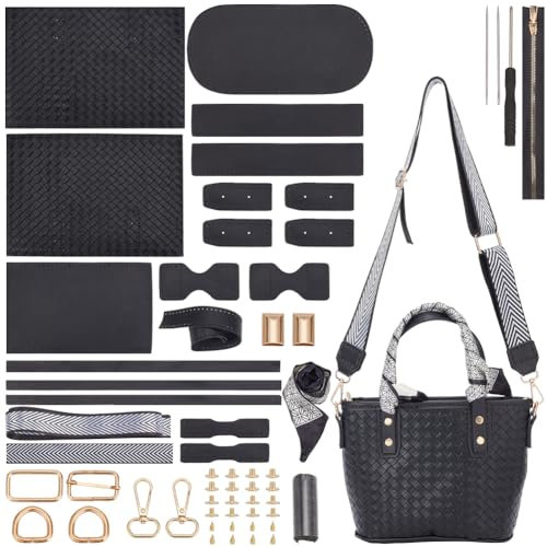 WADORN DIY PU Leather Shoulder Bag Making Kit, DIY Leather Shoulder Tote Bag Making Material Women Handicraft Crossbody Bag Making Tool Kit Handmade Craft Bag Making, Black