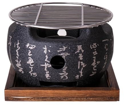 Japanese Yakitori Konro Grill Tabletop Round BBQ Grill Charcoal Stove Portable Camping Grill 8 inch Diameter Aluminum Alloy (Wire Grid Top)