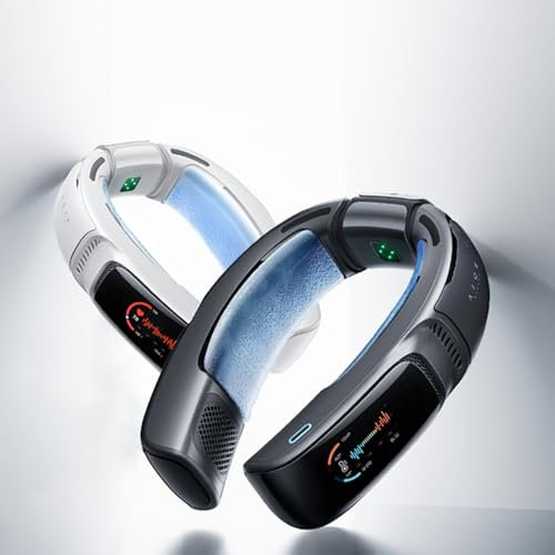 RANVOO No.1 Cooling A/C AICE 3 AI Neck Air Conditioner 7000mAh 30H [Full-body Cooling/Heating] [Health Monitor] Neck Cooler Fan with Cold Air, App Control Rechargeable Wearable Music Call Gift, Black